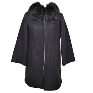 ZARA‎ Jacket Womens Medium Black Duffle Coat  Fur  Collar Wool Blazer Full Zip